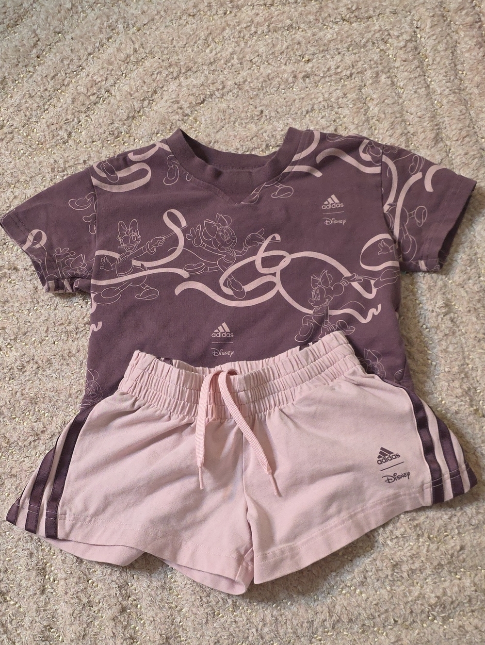 adidas Girls Pink and Mauve Disney Tee & Shorts Set